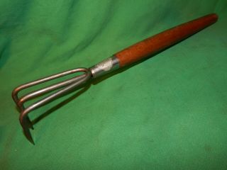 Vintage Garden Claw Hand Tool 14 - 1/2 " Long,  With 3 Stainless Points,  Japan