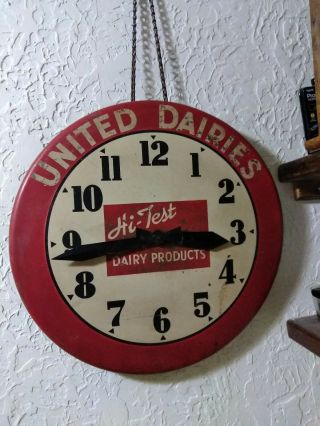 Wow 1940 - 50s Metal Vintage United Dairies Clock 18in Rare Heavy Industry Clock