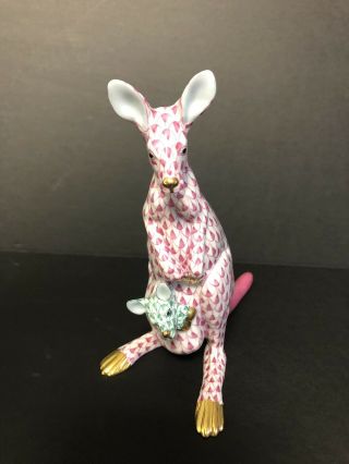 Vintage 5 3/4 " Herend Hungary Raspberrykangaroo W/ Green Fishnet Joey Figurine