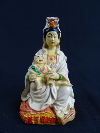 Vintage Chinese Guan Yin Goddess Of Mercy Statue With Child China 20thc