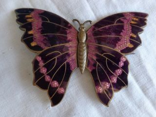 Rare Huge Antique Victorian Purple Pink Enamel Figural Butterfly Sash Pin