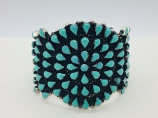 Vintage Mexican Sterling Silver Blue Turquoise Large Cluster Cuff Bracelet