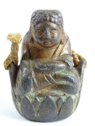 Rare Japanese Unknown Mechanical Gilt Lead Buddha On Lotus Throne Edo Meiji