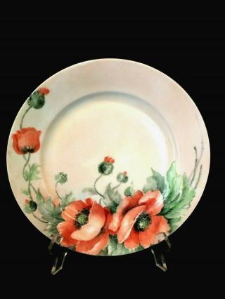 1898 - 1923 Jaeger & Co Bavaria Hand Painted China Cabinet Plate Red Poppies 9 3/4