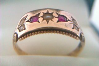 Extremely Rare 22ct Gold Ruby & Pearl Early Victorian Gypsy Ring 1852