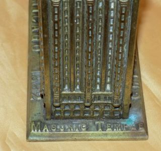 Antique Brass CHICAGO MASONIC TEMPLE / FORT DEARBORN Money Box Coin Bank c.  1892 6