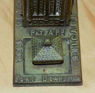 Antique Brass CHICAGO MASONIC TEMPLE / FORT DEARBORN Money Box Coin Bank c.  1892 8