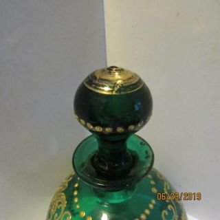 Victorian era dark green glass,  gilded deco on a perfume scent bottle 3