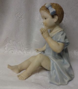 Antique Big Large Bisque Piano Baby Girl in Blue Dress Figurine Bottom Mark 8