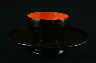 G9956: Japanese Wooden Lacquer Ware Tenmoku Teabowl Stand/tray Powdered Greentea
