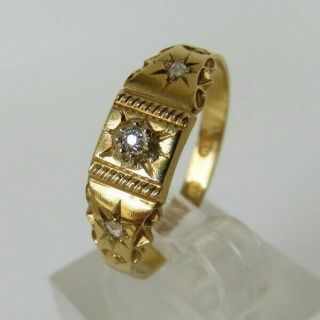 Antique Victorian 18ct Yellow Gold 3 Diamond Ring Chester 1897 Drum Box M 1/2