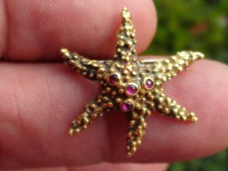 Rare Vintage Tiffany&co K18 Yellow Gold Hand Signed Ruby Starfish Brooch