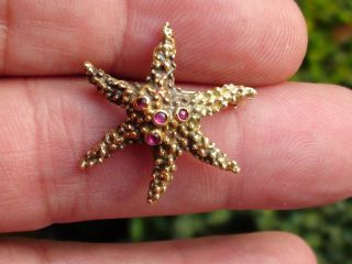 Rare Vintage TIFFANY&CO K18 Yellow Gold hand signed ruby starfish brooch 2