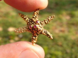 Rare Vintage TIFFANY&CO K18 Yellow Gold hand signed ruby starfish brooch 8