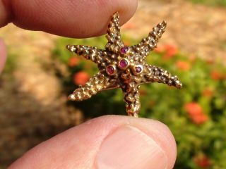 Rare Vintage TIFFANY&CO K18 Yellow Gold hand signed ruby starfish brooch 9