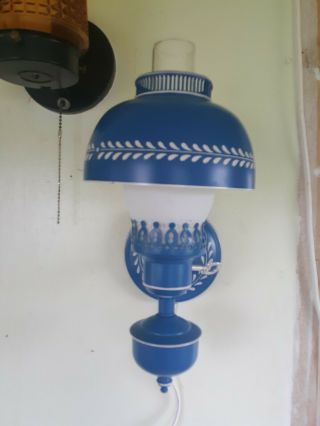 Vintage Tole Painted Lamp Wall Sconce Light Mid Century 1960s Blue 13 "