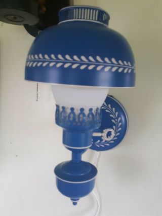 Vintage Tole Painted Lamp Wall Sconce Light Mid Century 1960s BLUE 13 