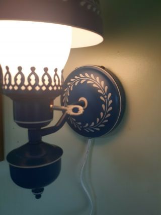 Vintage Tole Painted Lamp Wall Sconce Light Mid Century 1960s BLUE 13 