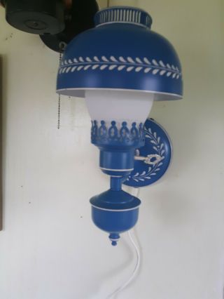 Vintage Tole Painted Lamp Wall Sconce Light Mid Century 1960s BLUE 13 