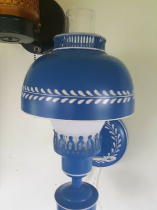 Vintage Tole Painted Lamp Wall Sconce Light Mid Century 1960s BLUE 13 