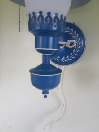 Vintage Tole Painted Lamp Wall Sconce Light Mid Century 1960s BLUE 13 