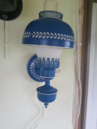 Vintage Tole Painted Lamp Wall Sconce Light Mid Century 1960s BLUE 13 