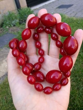 Vintage Cherry Red Bakelite Necklace 67g