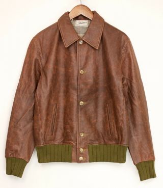 Levis Vintage Clothing Strauss Sheepskin Leather Jacket S Rye Brown Green Lvc