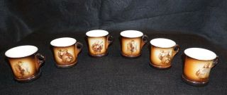 Warwick Antique Ioga Set Of 6 Porcelain Coffee Cups W/ Hand Painted Figures