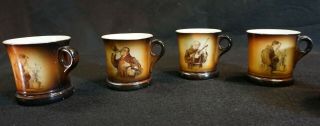 Warwick Antique IOGA Set Of 6 Porcelain Coffee Cups W/ Hand Painted figures 4