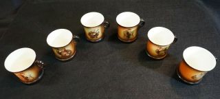 Warwick Antique IOGA Set Of 6 Porcelain Coffee Cups W/ Hand Painted figures 5