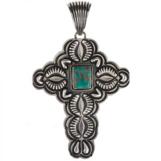 Darryl Becenti Cross Necklace Pendant Turquoise Sterling Silver Royston Easter