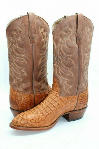 Tony Lama Reydon Vintage Hornback Caiman Cowboy Boots 1060,  Cognac,  Size 11.  5d