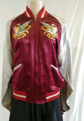 Vintage Kosho & Co.  Eagles/tiger/map Reversible Korea Souvenir Satin Jacket M