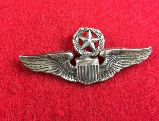 WWII US Army Air Corps Sterling Pilot Wings Pinback Pin Insignia 2” Command 3