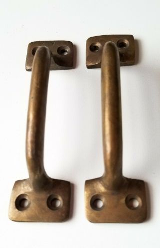 2 Antique Solid Brass Strong File Cabinet Trunk Chest Handles 3 - 7/8 