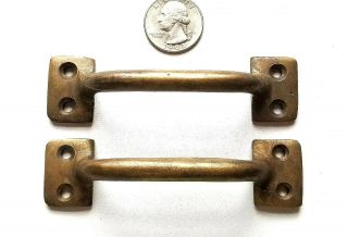 2 Antique Solid Brass Strong File Cabinet Trunk Chest Handles 3 - 7/8 