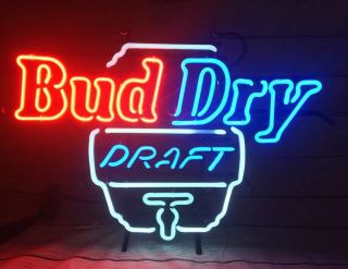 Vintage Bud Dry Draft Neon Beer Bar Sign Pub Light Budweiser