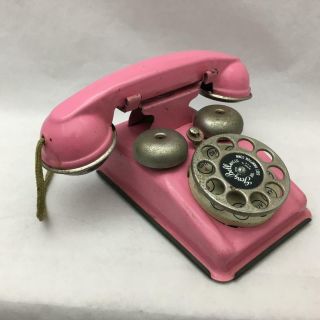 Cute Vintage Pink Pressed Steel Toy Telephone Gong Bell Mfg Co East Hampton Ct