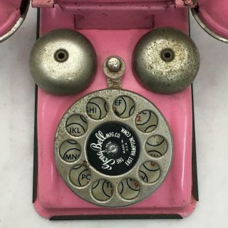 CUTE Vintage Pink Pressed Steel Toy Telephone GONG BELL MFG CO East Hampton CT 3