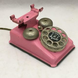 CUTE Vintage Pink Pressed Steel Toy Telephone GONG BELL MFG CO East Hampton CT 5