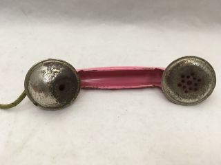 CUTE Vintage Pink Pressed Steel Toy Telephone GONG BELL MFG CO East Hampton CT 7
