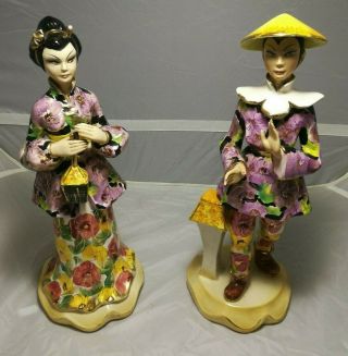 2 X Large Vintage Febland Oriental Figurines Statues 14 " Tall