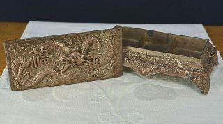 Old Chinese Copper Metal Stamp Box Case Antimony Dragon Vintage Antique Repair
