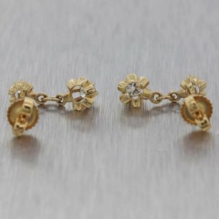 1940 ' s Antique Vintage Estate 14k Yellow Gold 0.  30ctw Diamond Drop Earrings 2