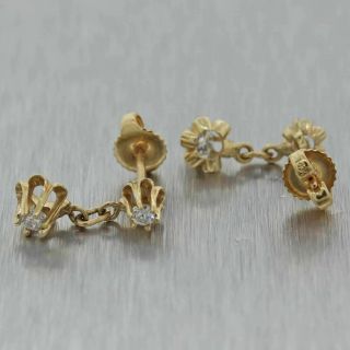 1940 ' s Antique Vintage Estate 14k Yellow Gold 0.  30ctw Diamond Drop Earrings 3