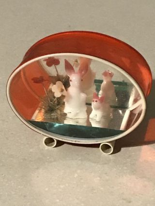 Vintage 50’s Japanese Celluloid Hard Plastic Ornament Rabbit Mirrored