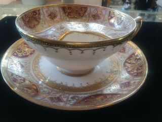 Vintage Hand Painted Gold Mustache Cup and Saucer 2