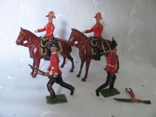 4 Vint Lead Soldiers 2 Marching,  2 Horseback Proprietors Britains Ltd England