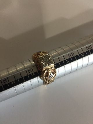 Signed Gothic Mason Ring 1/3 Carat Diamond Solid Gold Antique Vintage Sz 10